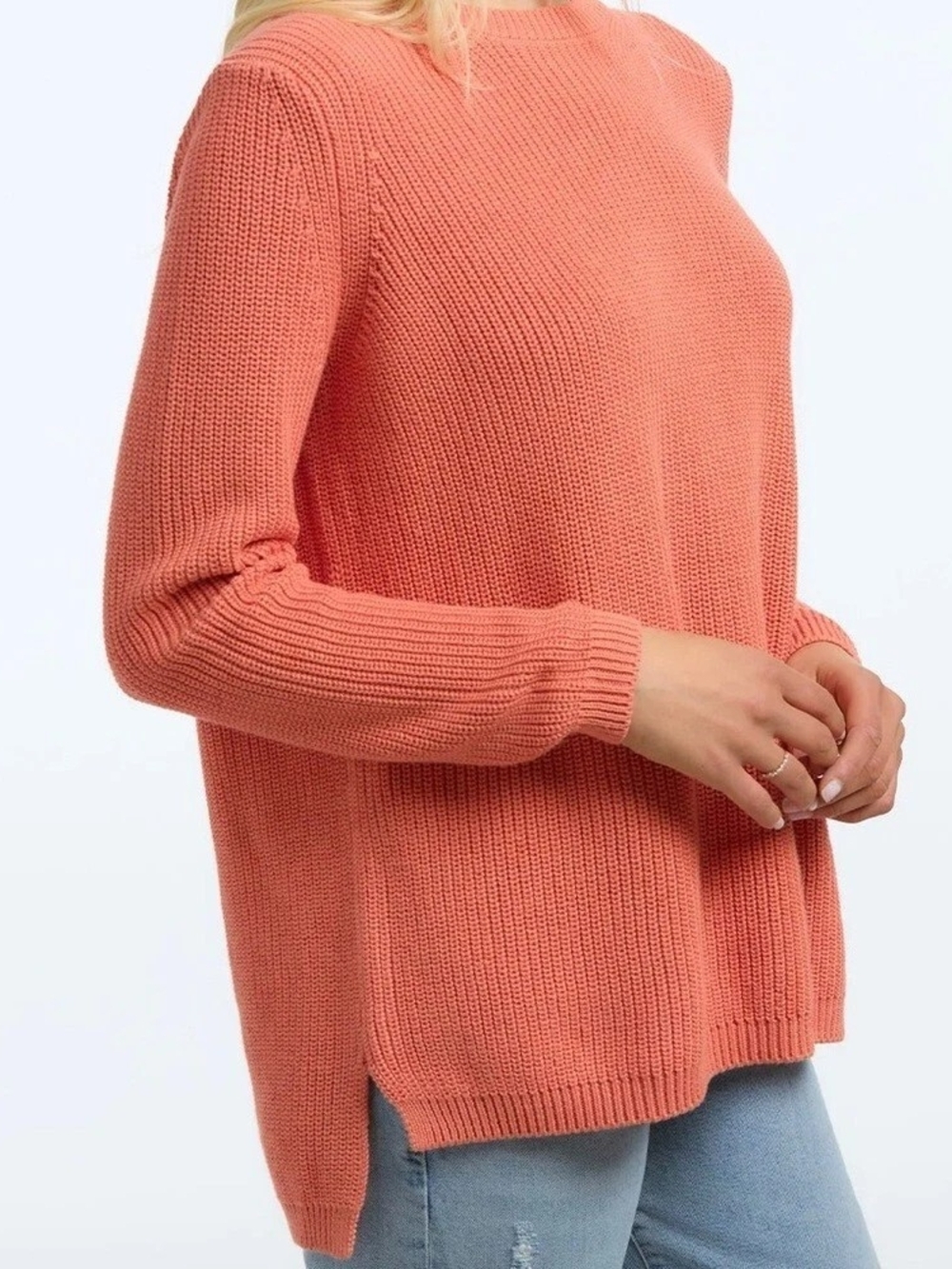 525 America "Emma" Crewneck Shaker Stitch Cotton Sweater